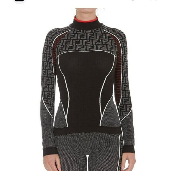 Fendi FF Motif Ski Top Women Large, Winter Sweater Figure Hug, Mock Neck… - Picture 6 of 6
